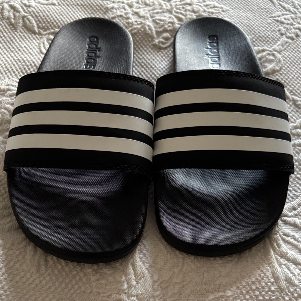 Adidas Striped Black and White Slides